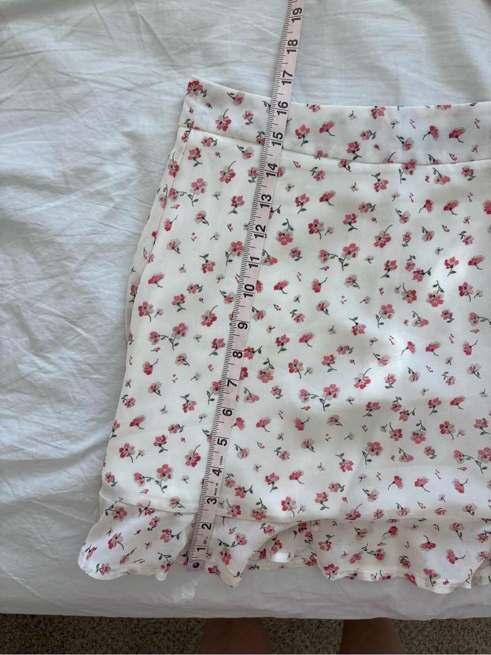 Floral Ruffle Hem Skirt - White with Pink Floral | Cottagecore Coquette Summer S - Picture 6 of 8